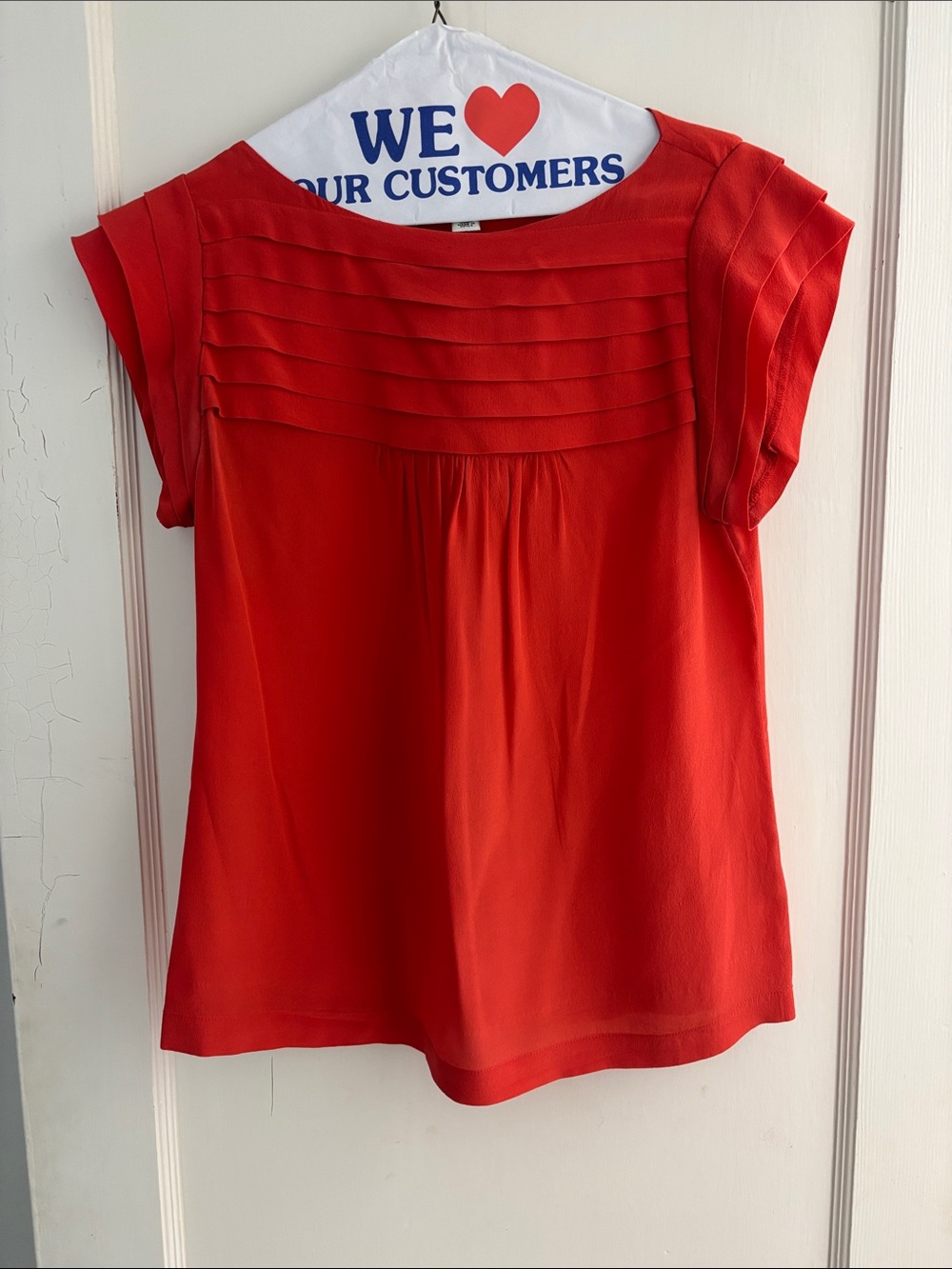 Banana Republic Red Pleated Yoke Short Sleeve Blouse